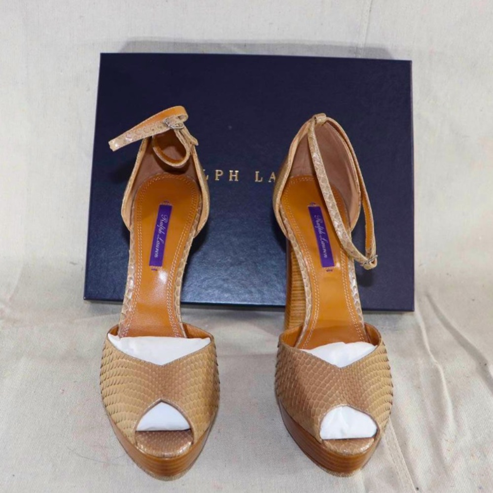 Ralph Lauren purple label,  never worn camel python peep toe, sz 11!